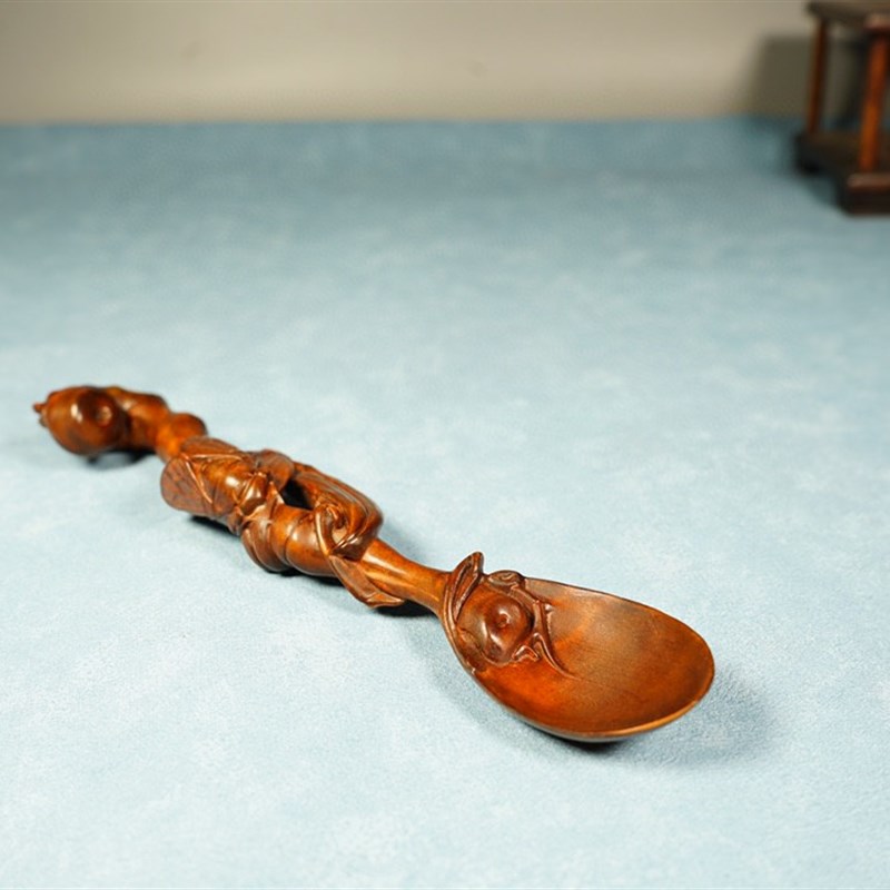 古玩古董杂项黄杨木雕刻茶叶铲摆件转运木器老货福禄寿老物件