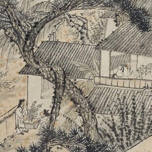 :石涛对菊图艺术微喷立轴挂画国画山水装饰画临摹范本