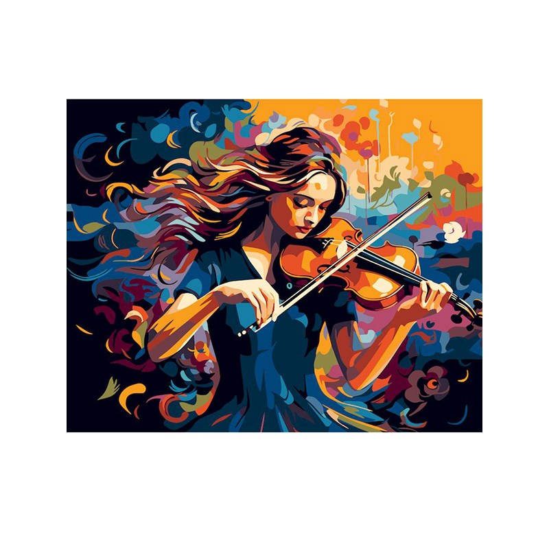 数字油画diy手工填充拉小提琴的女孩消磨时间手绘涂色丙烯油彩画