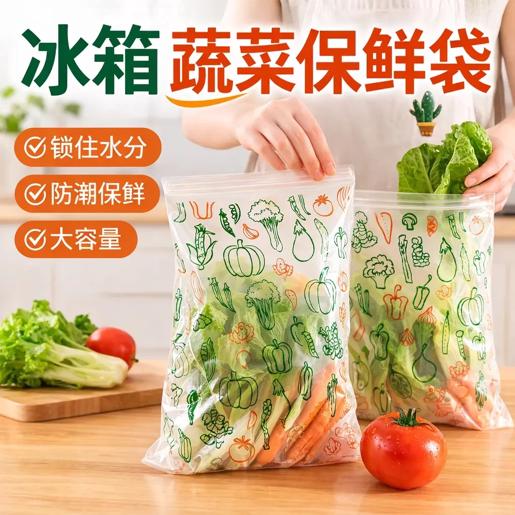 蔬菜可循环专用保鲜袋抗菌米糠延长保鲜食品分装袋子冰箱收纳储存