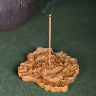 玄同 崖柏金丝楠木莲年有余香插家用插香座底座线香插摆件香道