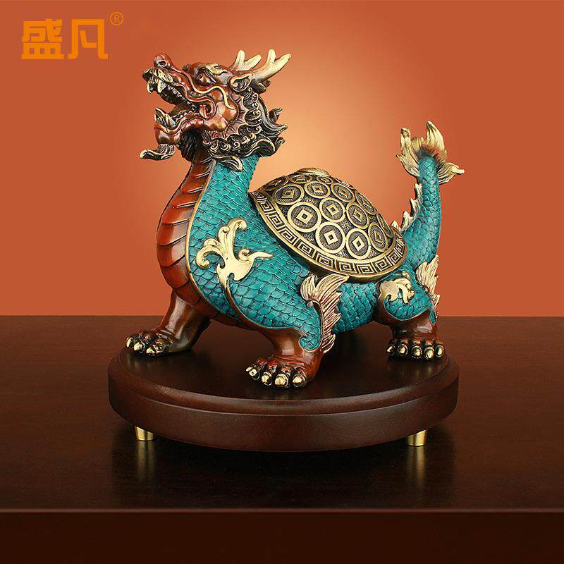 盛凡《财富荣归》铜龙龟摆件办公室办公桌书房招财铜钱装饰品