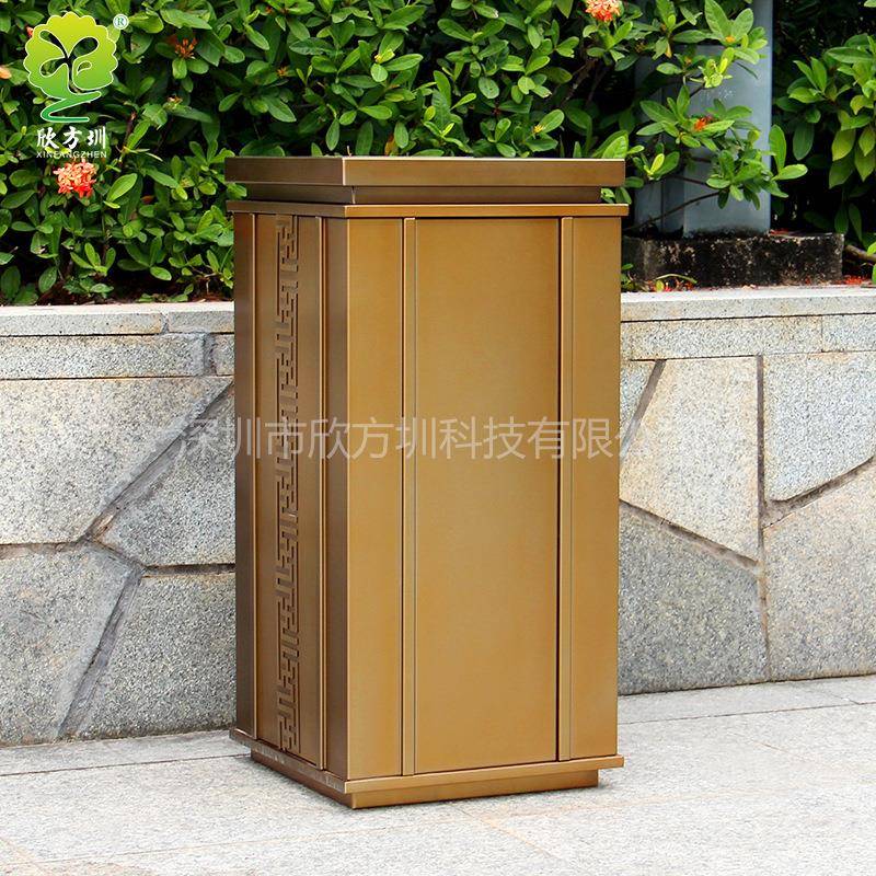室内方形电镀古铜色不锈钢垃圾桶高档场所电梯厅口金属果皮箱单筒