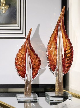 现代轻奢手工雕刻琉璃树叶摆件高档客厅玄关酒柜家居桌面装饰品