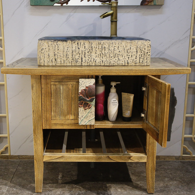 中式仿古洗脸盘台上盆艺术阳台镜子实木洗手台浴室柜