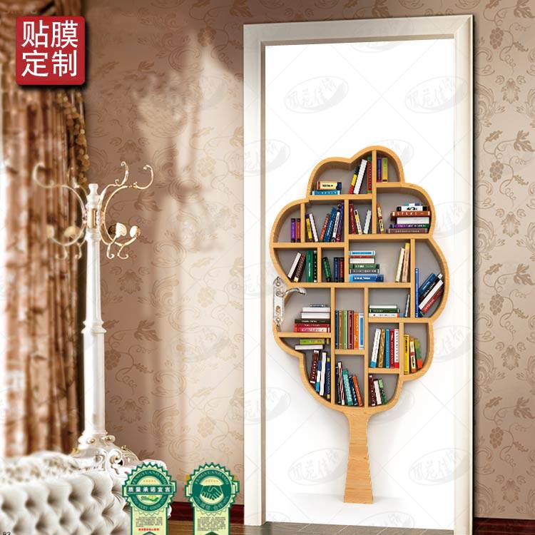书柜书架装饰遮挡门膜怀旧复古木门房门翻新纸画墙防水