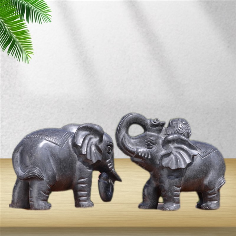 青石石雕象石象一对石头雕刻大象门口看门家用工艺品小象摆件原石