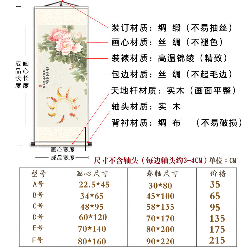 牡丹九鱼国画花富贵九鱼图挂画客厅竖版背景大气玄关现代装饰画