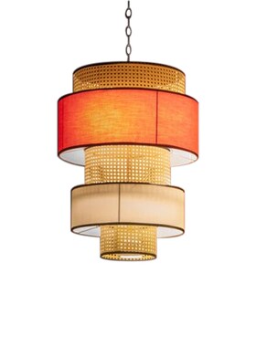 侘寂风新竹艺竹编藤艺复古饭店民宿餐饮包间箱橙色吊灯