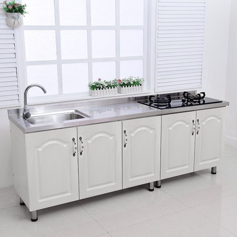 简易橱柜家用不锈钢经济型灶台柜子碗柜储物收纳出租房用一体水盆