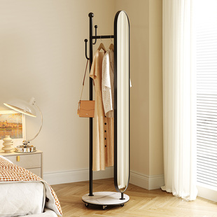 穿衣镜带轮落地镜试衣镜衣帽架镜子挂衣架一体全身镜