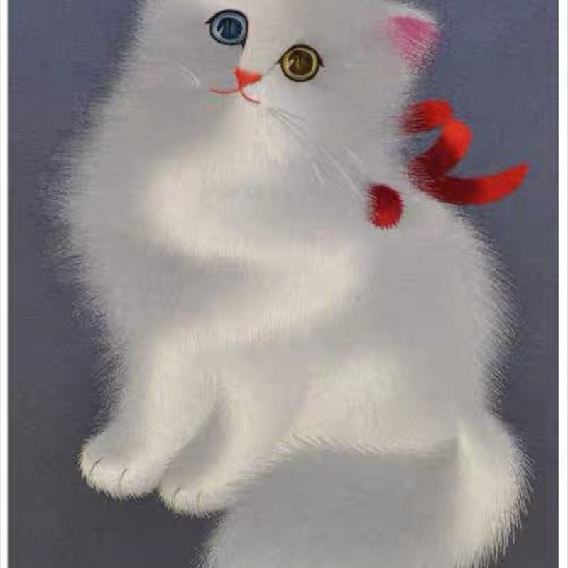 苏绣刺绣dify初学 白色波斯猫手工自学装饰画 送刺绣针法