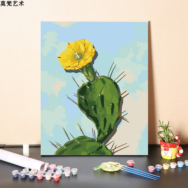 数字油画diy手工新治愈仙人掌填充手绘消磨时间减压填色油彩画