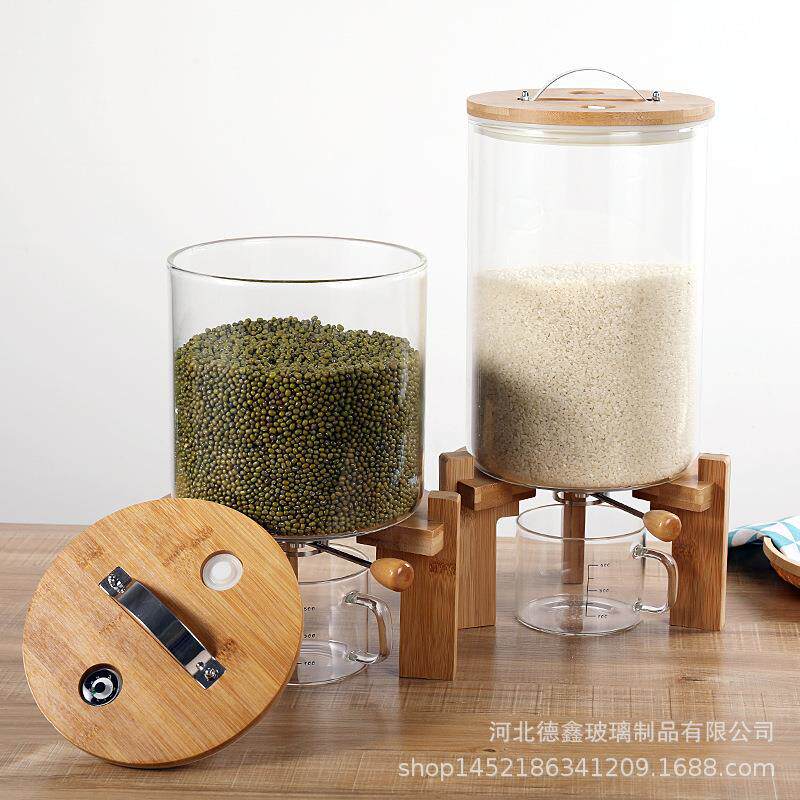 高硼硅玻璃计量米桶 杂粮储米箱 米缸大号防潮防虫杂粮储藏带底座