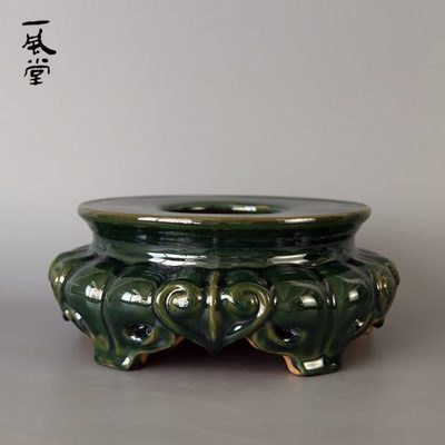 一风堂石湾老旧盆盆景盆花座花架莲花底座高温烧制中式包邮纯陶