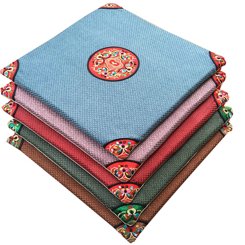 中式亚麻坐垫餐椅垫特色刺绣红木沙发官椅座垫中国V风四季古典圆