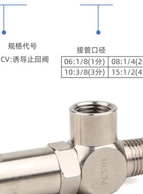 诱导止回阀气动快插逆止阀PCV08空气PCV06 PCV10F气控单向阀PCV15