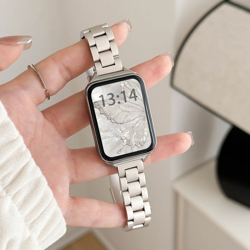 适用小米手环9pro表带金属8Pro腕带细款三珠钢带红米watch5表链redmi4运动替换带男女生透气八九代pro高级感