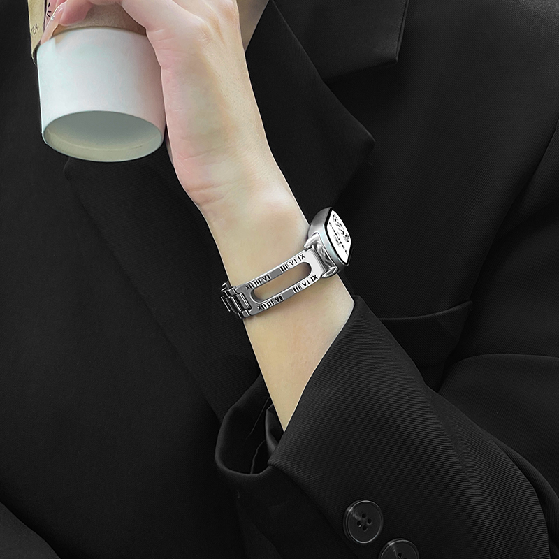 适用小米手环10表带金属镂空字母链小米手环9/8表带表链夏天男女生7/6/5/4/3智能运动高级手腕带十代表壳配件