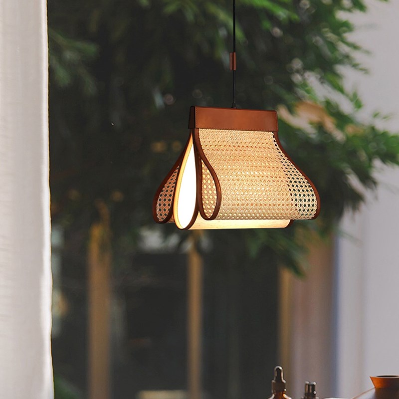 诧寂风手工吊灯橱窗岛台吧台餐厅民宿藤编皮质复古设计师装饰灯具