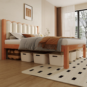 实木床床卧现代全实木米单床卧室米米软包床