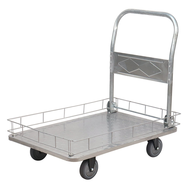 护栏式平板车小推车手推车拉货车搬运车超市拣货车四轮拖车折叠车