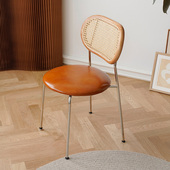 法式 白色藤编餐椅复古级感奶油风餐桌凳侘寂风中古