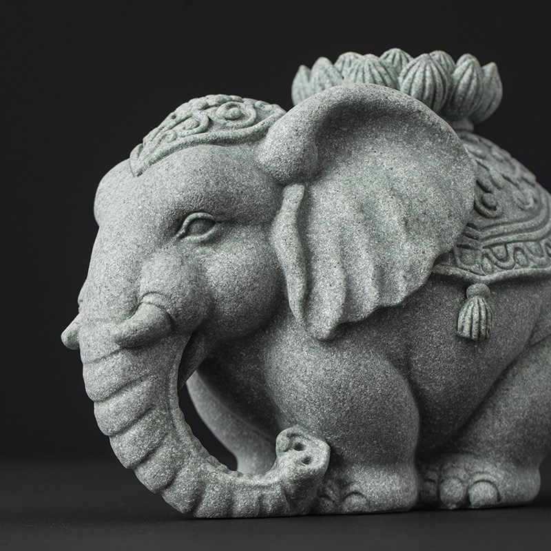 石头大象摆件一对家居客厅办公室桌面装饰品吉祥物工艺品乔迁礼品