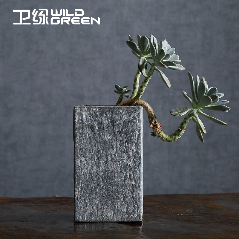 花卉室内水泥方形老桩多肉植物花盆艺术创意仿石肉肉盆栽花插花瓶