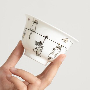 晒猫羊脂玉瓷盖碗烫手女士白瓷盖碗三才带盖陶瓷定制