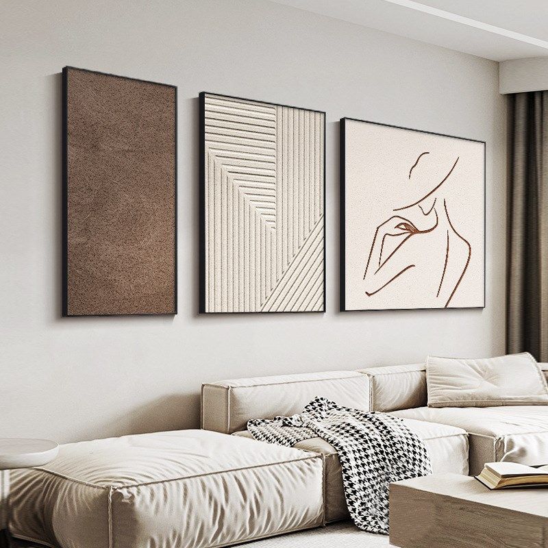 现代抽象人物客厅装饰画侘寂风沙发背景墙挂画肌理感三联壁画,家居饰品,现代装饰画,淘宝优惠券,粉丝福利购,淘宝优惠卷
