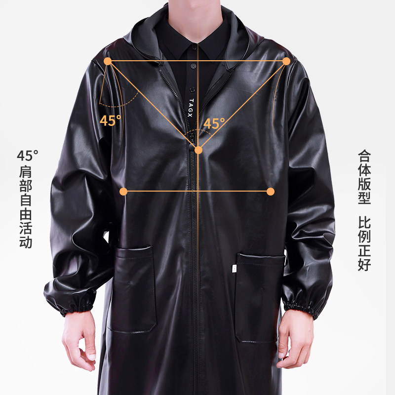 加厚秋冬PU皮衣防水保暖工作服罩衣时尚家用有袖大褂防油皮革围裙
