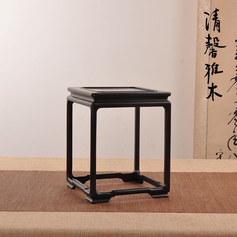 酸枝紫光檀木盆景瓶古玩玉石小方几茶壶底座实木