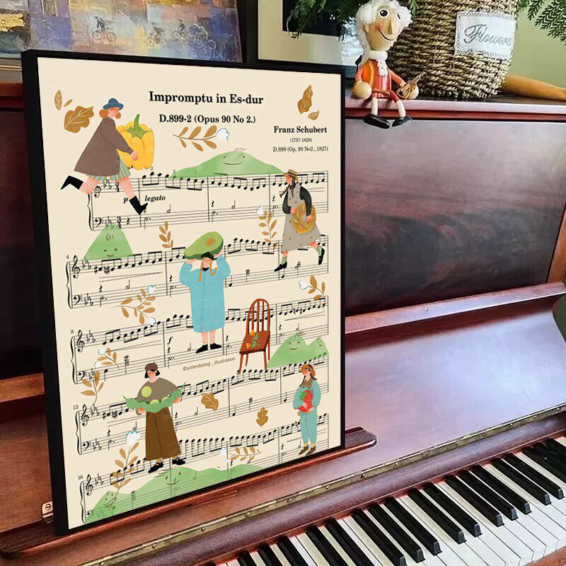 乐谱装饰画复古音乐五线谱舞蹈室钢琴房挂画艺术家壁画