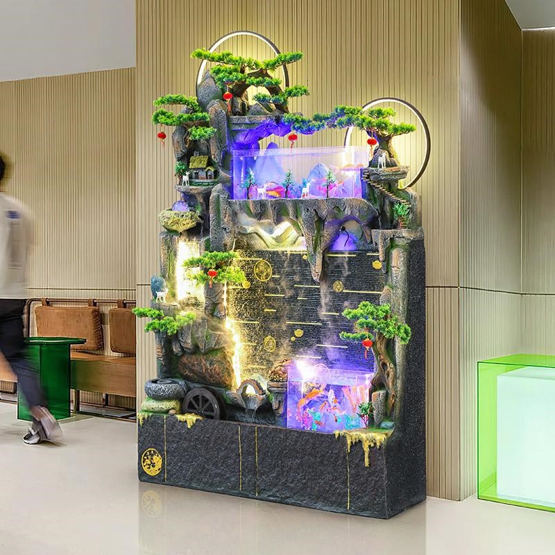 假山流水墙水幕屏风景观装饰养鱼缸庭院别墅会所美容院水景摆件