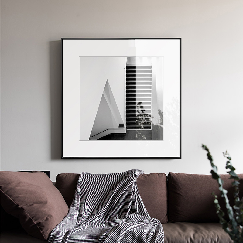 现代简约黑白建筑装饰画客厅餐厅复古挂画卧室玄关样板艺术壁画图片