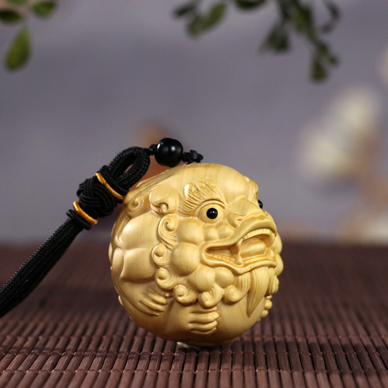 黄杨木雕狮子头貔貅手球手部按摩实木家居动物送礼长辈手把件挂件