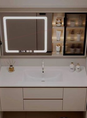 奶油风浴室柜99999m9厘米9公分陶瓷一体盆洗手池