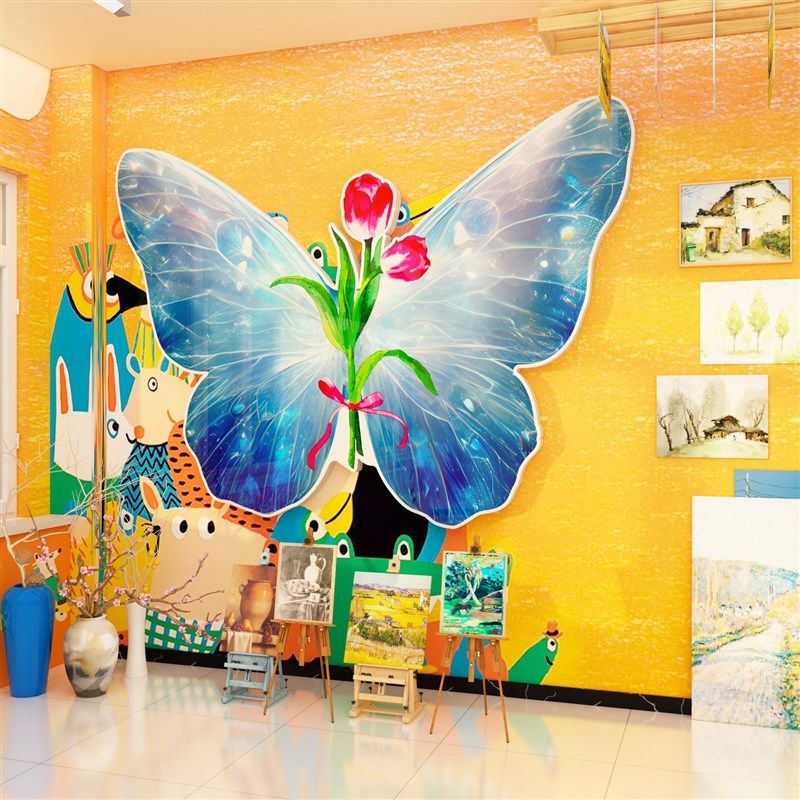 蝴蝶画室美术教室氛围布置装饰环创作品画展示墙纸文化班级场景,家居饰品,文化墙贴,淘宝优惠券,粉丝福利购,淘宝优惠卷