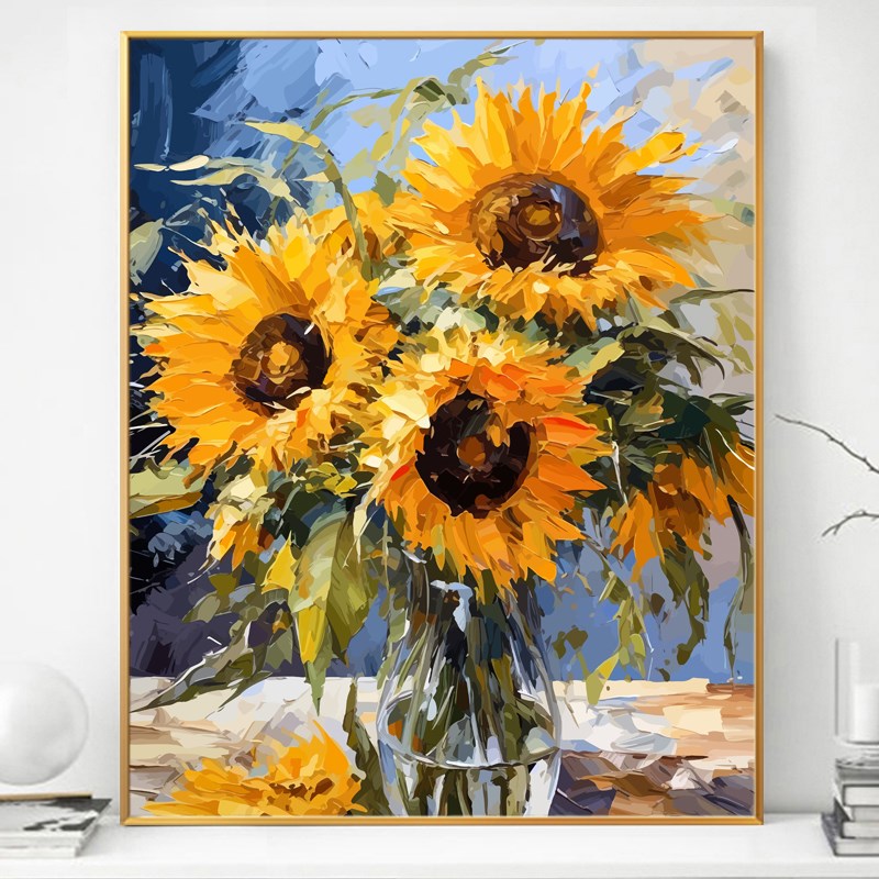 向日葵花卉画画diy数字油画填充填色2024新款丙烯手工手绘油彩画