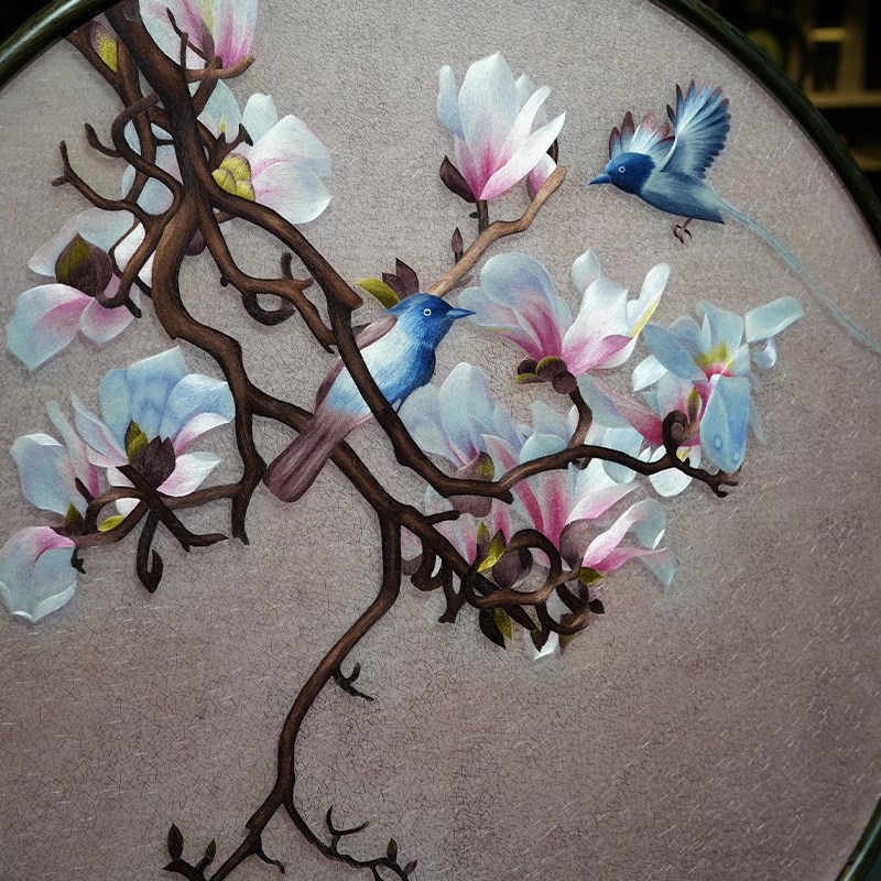 苏绣成品挂画高端现代中式纯手工苏州刺绣花鸟客厅玄关卧室装饰画图片