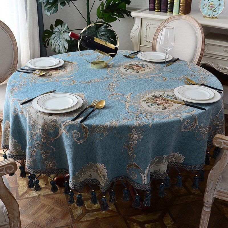 餐桌布桌布布艺欧式长方形客厅正方形茶几台布雪尼尔蓝色桌垫