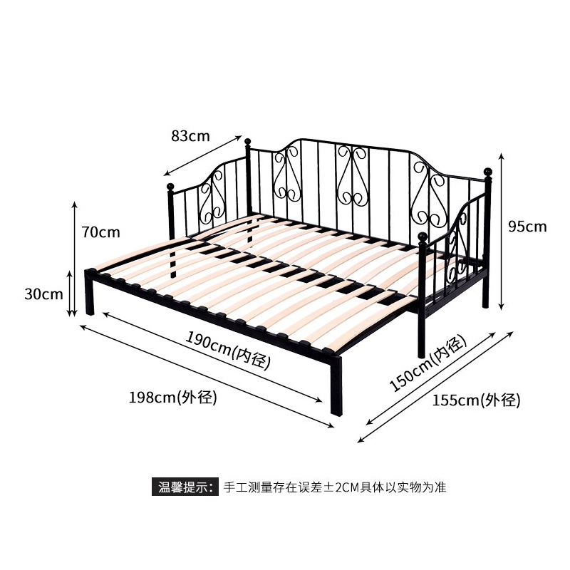 欧式铁艺沙发床折叠两用经济型可推拉床铁床简约单人沙发床小户型