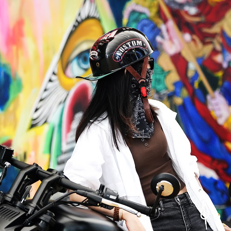 棒球帽复古头盔哈个性雷透气半盔机车骑行瓢盔踏板巡航复古盔内镜