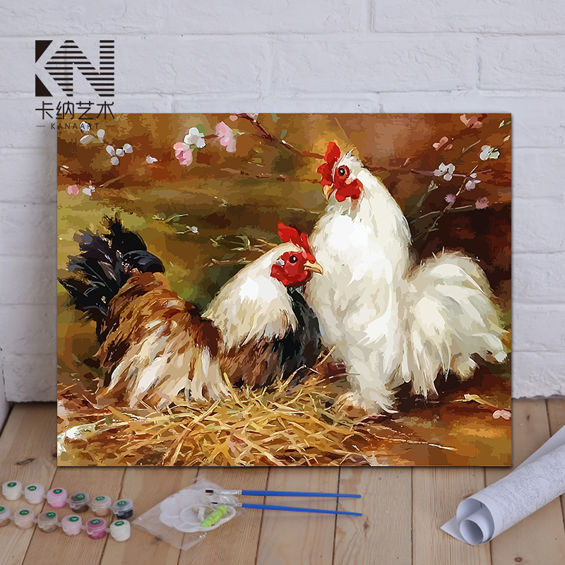 diy数字油画 风景动物手绘填色减压手工定制填充涂色 装饰画 鸡图片