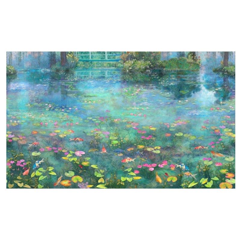 欧式油画古典复古莲池塘墙布电视背景墙壁纸手绘定制壁画