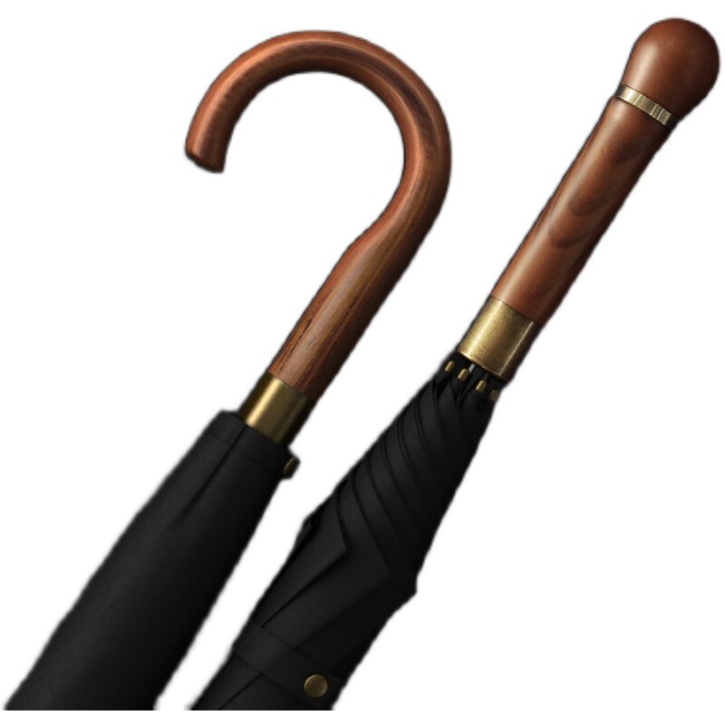 英伦绅士商务木柄加粗伞骨结实防风暴雨专用超大长柄人男士雨伞