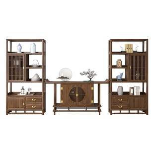 白蜡木多宝阁茶桌实木博古架展示柜陈列柜茶室茶台背景柜餐