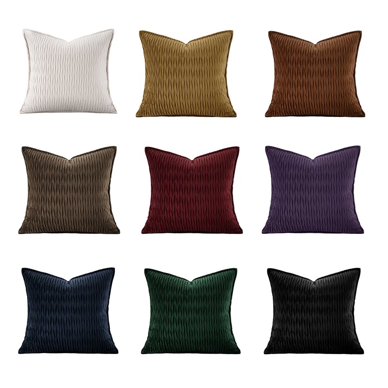 柏洛斯现代深咖色编织纹理拼接丝绒抱枕高端售楼处沙发客厅方枕