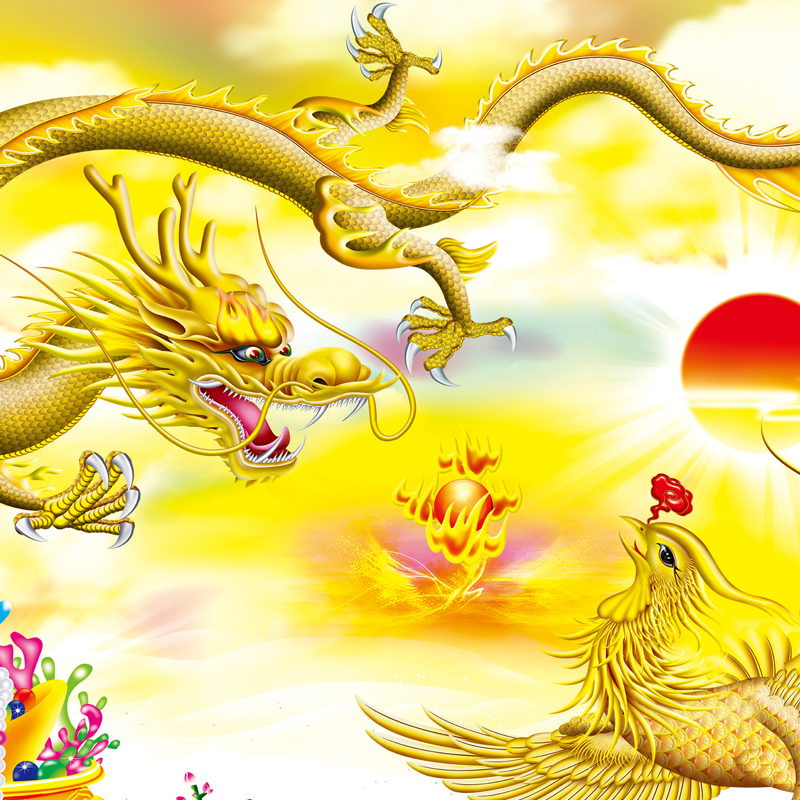 横幅龙凤呈祥卷轴画龙凤戏珠招财挂画客厅装饰画龙飞凤舞丝绸画